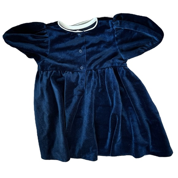 VTG rare editions navy bluee velvet formal party dress white lace toddler girl 3 - Picture 3 of 5